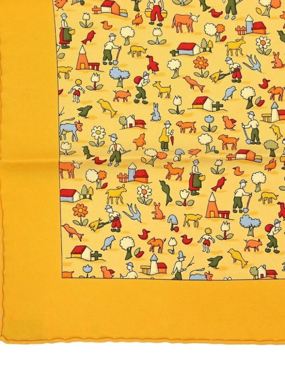 Hermes Scarf Petite Carre Farm Life Yellow Small Good 188046 - Picture 6 of 10